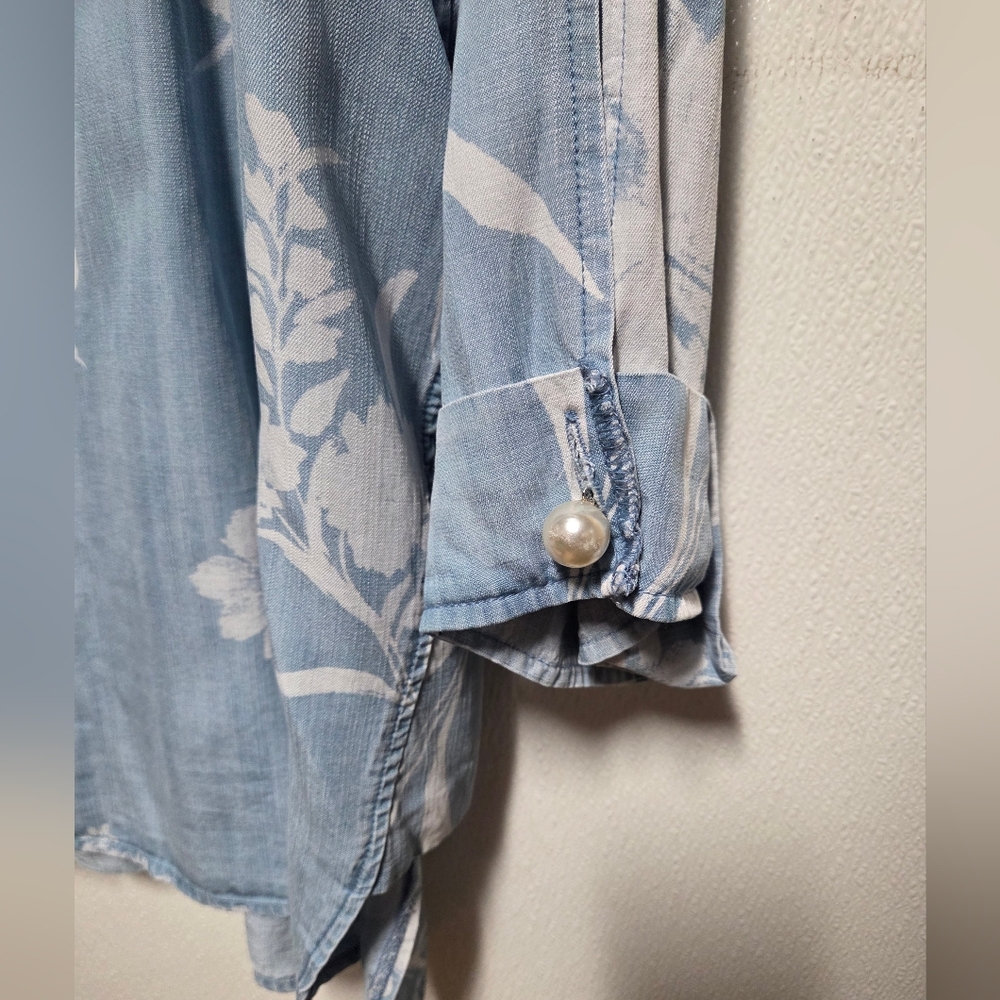 Multiples Light Blue Floral Button-Down Shirt - image 3